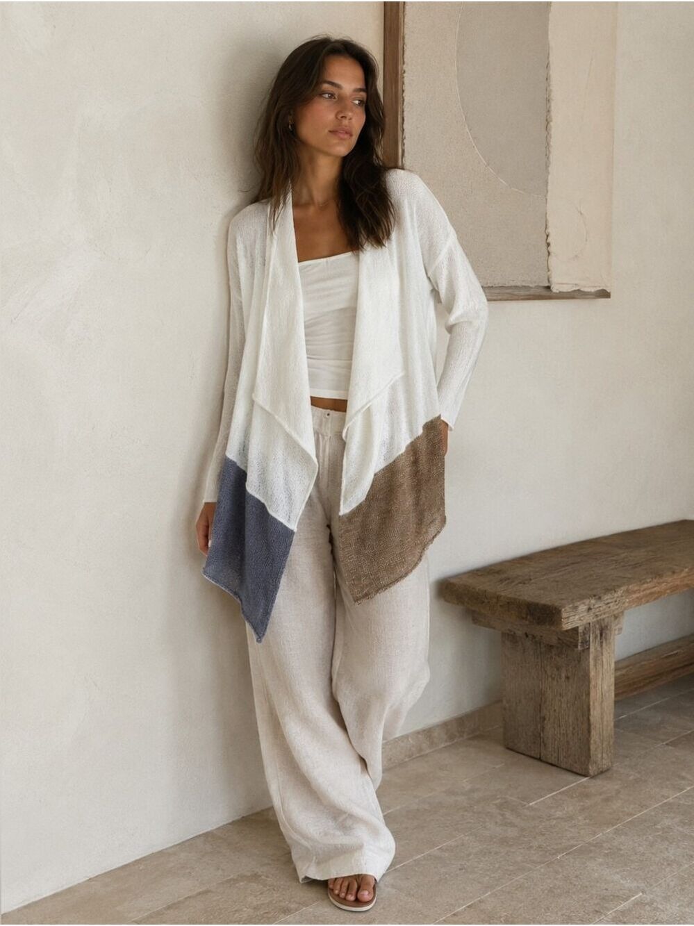 SKIF International Color Block Open Front Artisan Cardigan Sweater OS